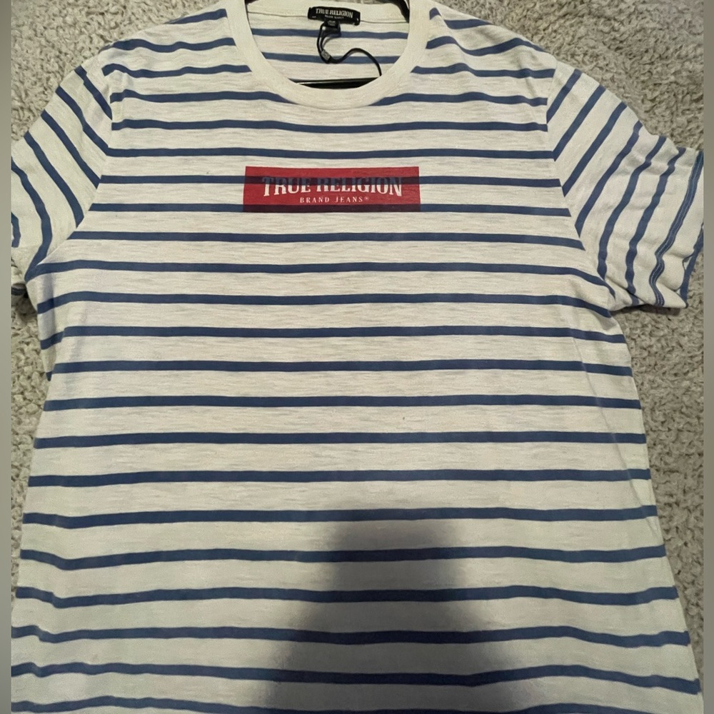 True Religion white t-shirt with blue stripes Size medium
